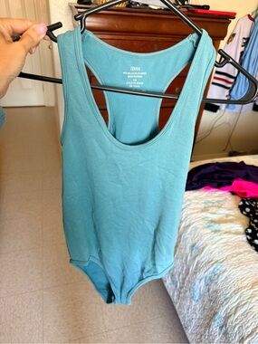 ZENNA Teal Ribbed Racerback Bodysuit - Women